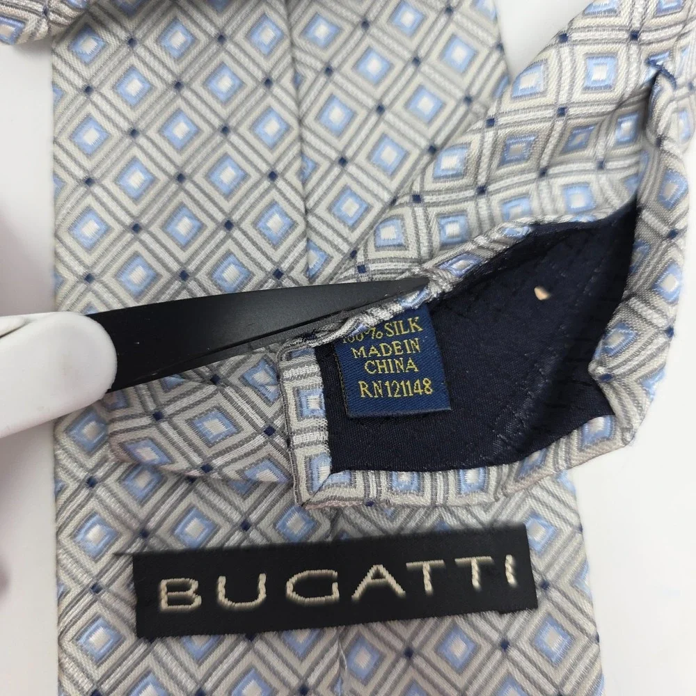 Bugatti Tie Men's Gray Blue Geometric 100% Silk Classic‎